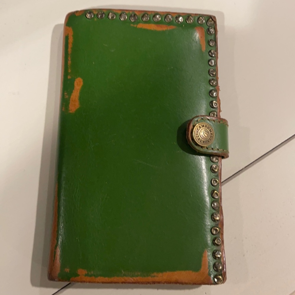Campomaggi Italian vintage studded green wallet